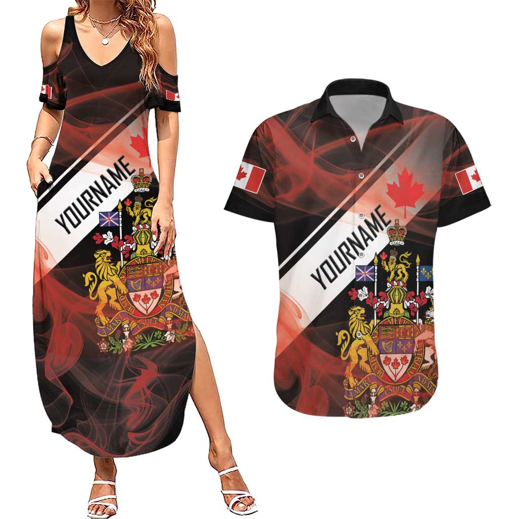 Canada Flag Coat of Arms Couples Matching Summer Maxi Dress and Hawaiian Shirt Light Wave Abstract Style