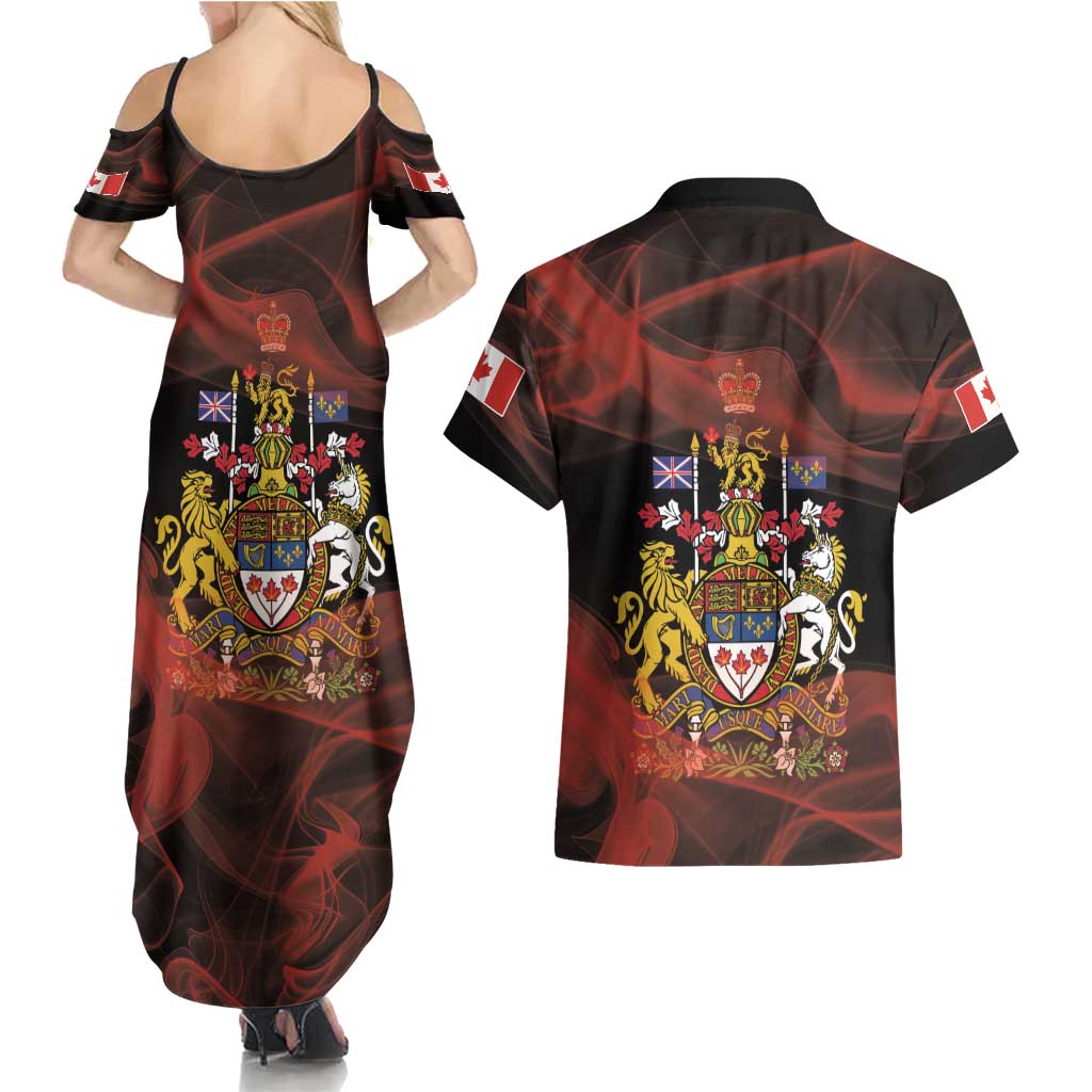 Canada Flag Coat of Arms Couples Matching Summer Maxi Dress and Hawaiian Shirt Light Wave Abstract Style