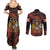 Canada Flag Coat of Arms Couples Matching Summer Maxi Dress and Long Sleeve Button Shirt Light Wave Abstract Style