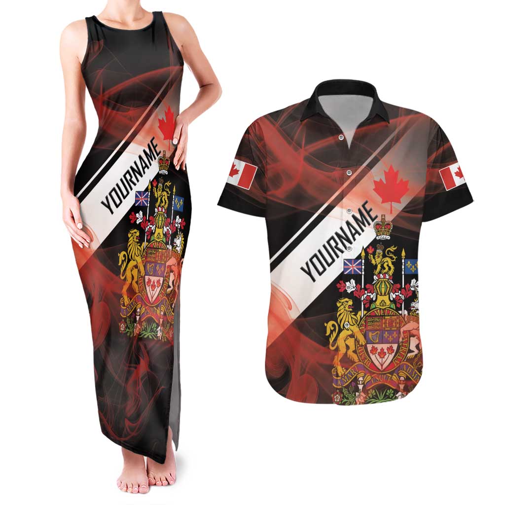 Canada Flag Coat of Arms Couples Matching Tank Maxi Dress and Hawaiian Shirt Light Wave Abstract Style
