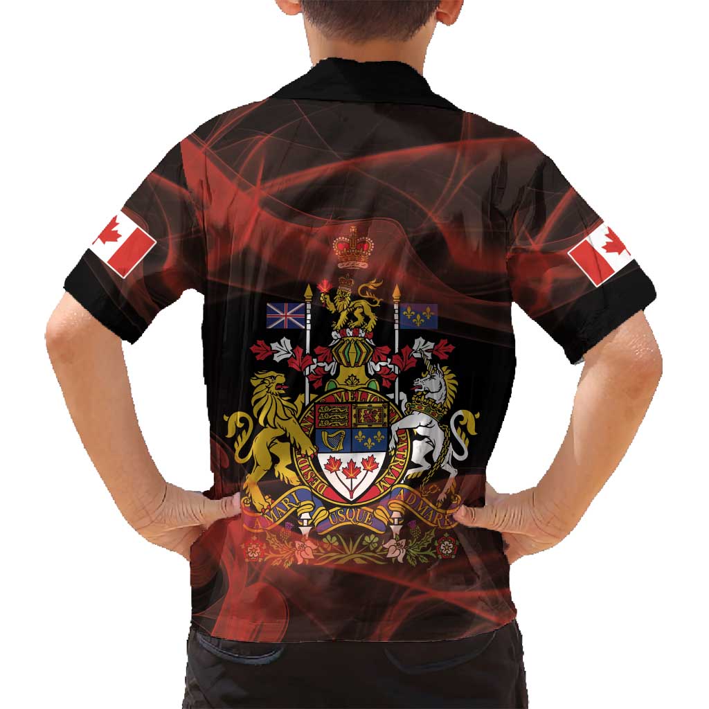 Canada Flag Coat of Arms Family Matching Long Sleeve Bodycon Dress and Hawaiian Shirt Light Wave Abstract Style