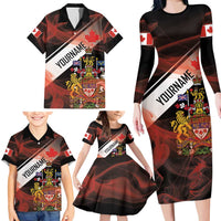 Canada Flag Coat of Arms Family Matching Long Sleeve Bodycon Dress and Hawaiian Shirt Light Wave Abstract Style