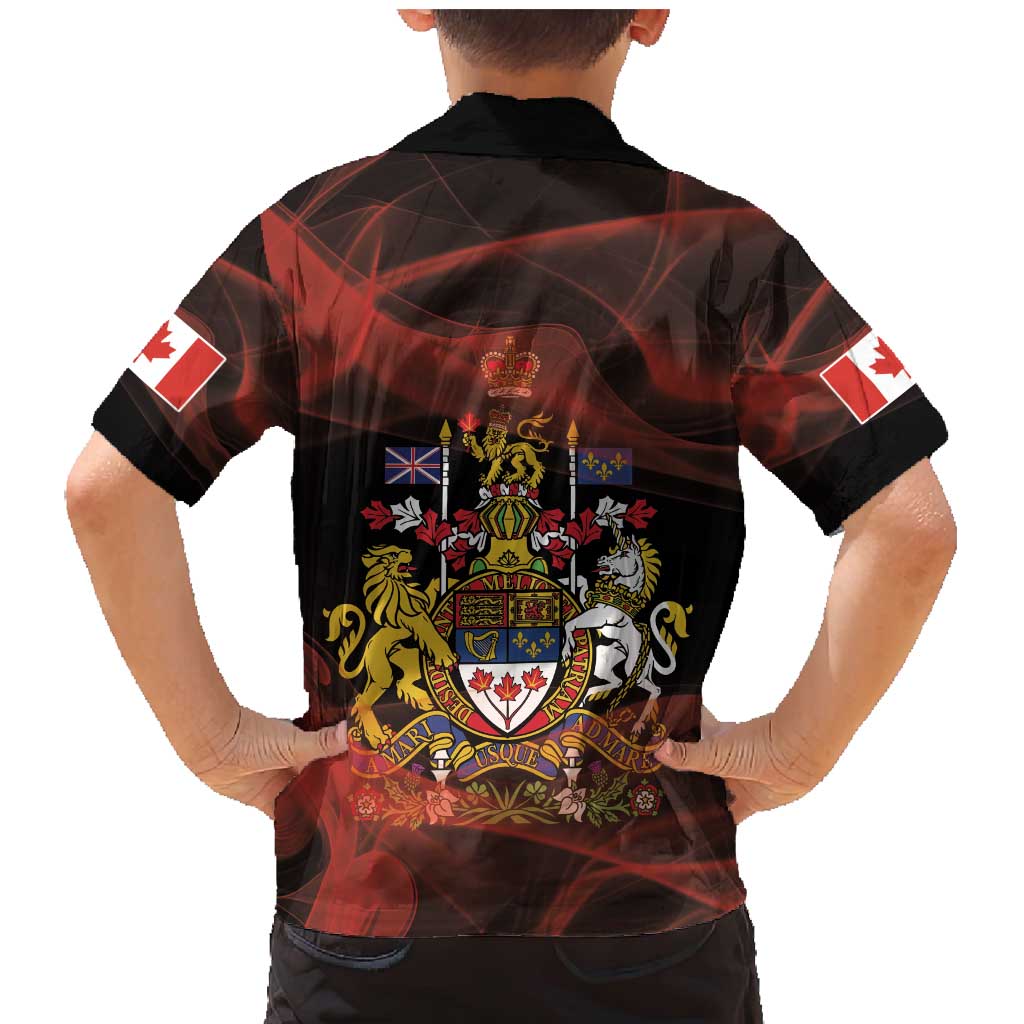 Canada Flag Coat of Arms Family Matching Mermaid Dress and Hawaiian Shirt Light Wave Abstract Style