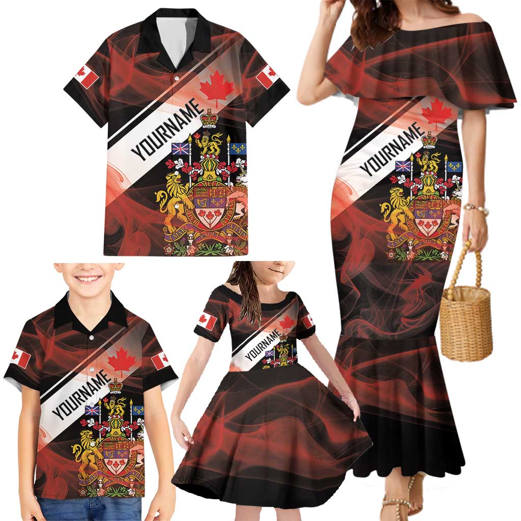 Canada Flag Coat of Arms Family Matching Mermaid Dress and Hawaiian Shirt Light Wave Abstract Style