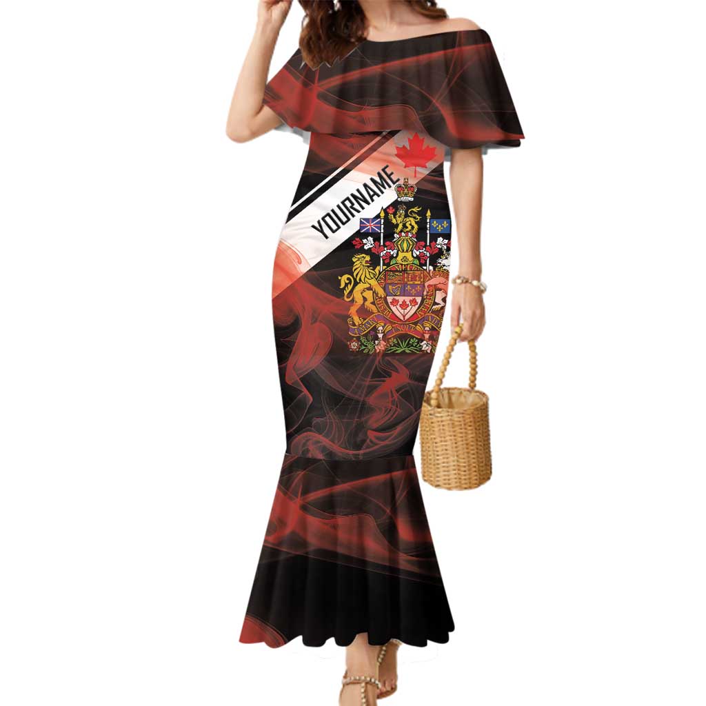 Canada Flag Coat of Arms Family Matching Mermaid Dress and Hawaiian Shirt Light Wave Abstract Style