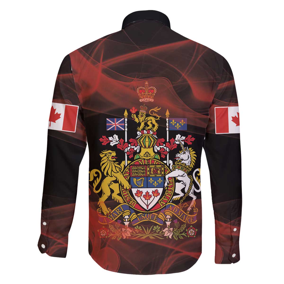 Canada Flag Coat of Arms Family Matching Off The Shoulder Long Sleeve Dress and Hawaiian Shirt Light Wave Abstract Style