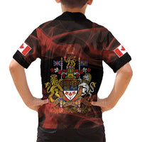 Canada Flag Coat of Arms Family Matching Off Shoulder Maxi Dress and Hawaiian Shirt Light Wave Abstract Style