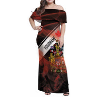 Canada Flag Coat of Arms Family Matching Off Shoulder Maxi Dress and Hawaiian Shirt Light Wave Abstract Style