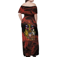 Canada Flag Coat of Arms Family Matching Off Shoulder Maxi Dress and Hawaiian Shirt Light Wave Abstract Style