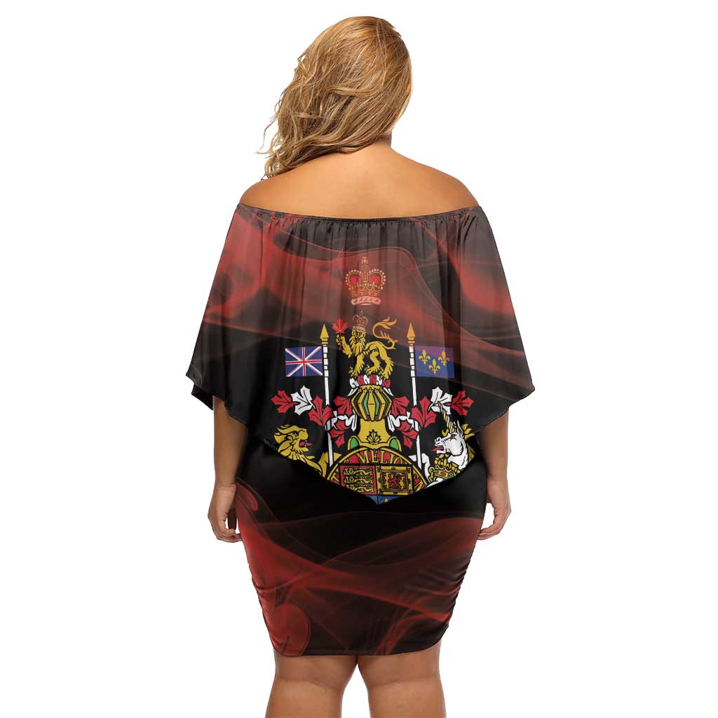 Canada Flag Coat of Arms Family Matching Off Shoulder Short Dress and Hawaiian Shirt Light Wave Abstract Style