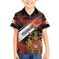 Canada Flag Coat of Arms Family Matching Off Shoulder Short Dress and Hawaiian Shirt Light Wave Abstract Style