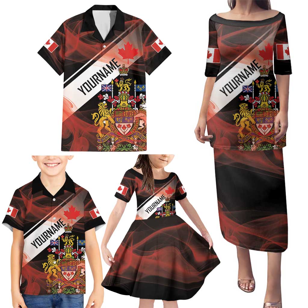 Canada Flag Coat of Arms Family Matching Puletasi and Hawaiian Shirt Light Wave Abstract Style