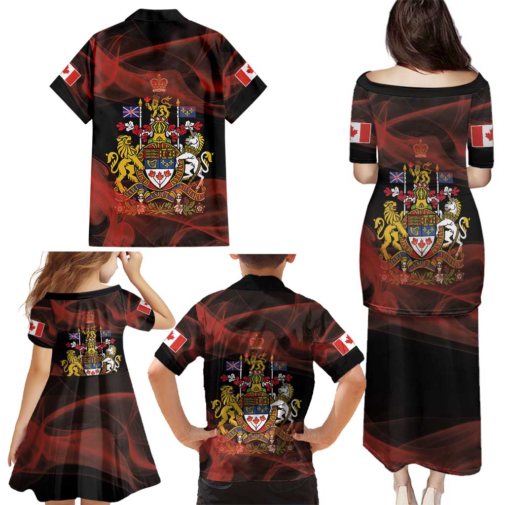 Canada Flag Coat of Arms Family Matching Puletasi and Hawaiian Shirt Light Wave Abstract Style