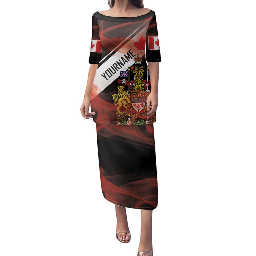 Canada Flag Coat of Arms Family Matching Puletasi and Hawaiian Shirt Light Wave Abstract Style