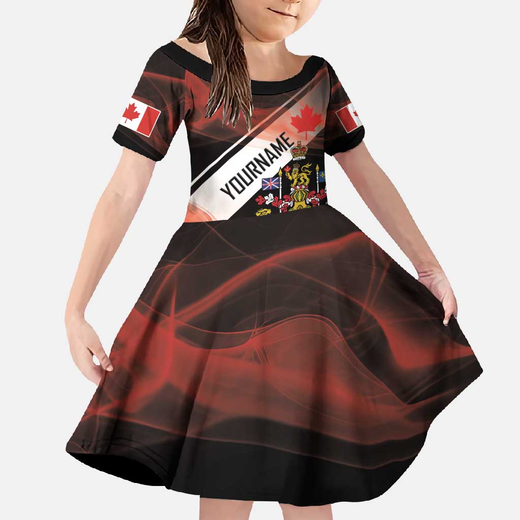 Canada Flag Coat of Arms Family Matching Short Sleeve Bodycon Dress and Hawaiian Shirt Light Wave Abstract Style