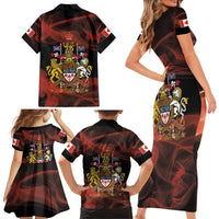 Canada Flag Coat of Arms Family Matching Short Sleeve Bodycon Dress and Hawaiian Shirt Light Wave Abstract Style