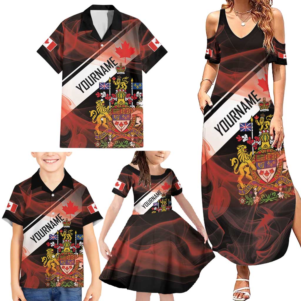 Canada Flag Coat of Arms Family Matching Summer Maxi Dress and Hawaiian Shirt Light Wave Abstract Style