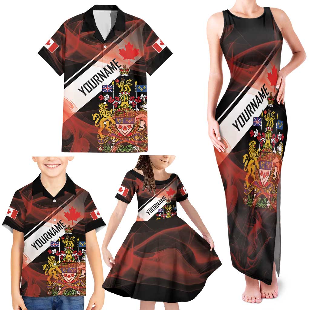 Canada Flag Coat of Arms Family Matching Tank Maxi Dress and Hawaiian Shirt Light Wave Abstract Style