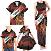 Canada Flag Coat of Arms Family Matching Tank Maxi Dress and Hawaiian Shirt Light Wave Abstract Style