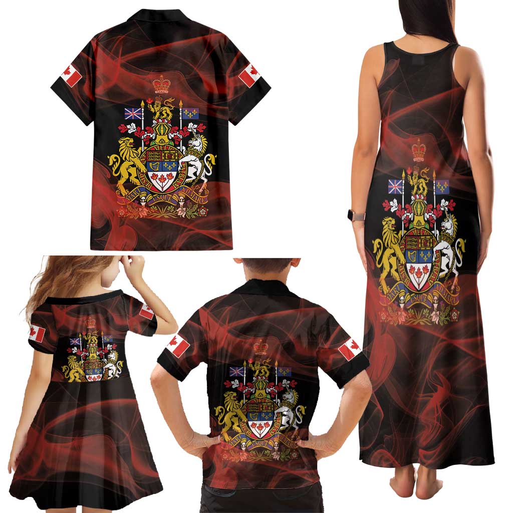 Canada Flag Coat of Arms Family Matching Tank Maxi Dress and Hawaiian Shirt Light Wave Abstract Style