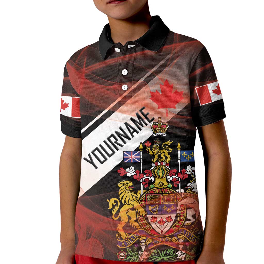 Canada Flag Coat of Arms Kid Polo Shirt Light Wave Abstract Style
