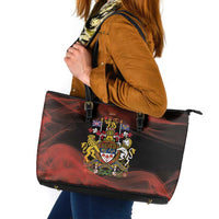 Canada Flag Coat of Arms Leather Tote Bag Light Wave Abstract Style