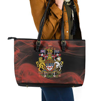 Canada Flag Coat of Arms Leather Tote Bag Light Wave Abstract Style