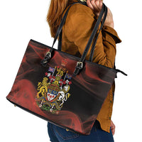 Canada Flag Coat of Arms Leather Tote Bag Light Wave Abstract Style
