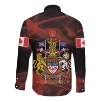 Canada Flag Coat of Arms Long Sleeve Button Shirt Light Wave Abstract Style