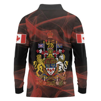 Canada Flag Coat of Arms Long Sleeve Polo Shirt Light Wave Abstract Style