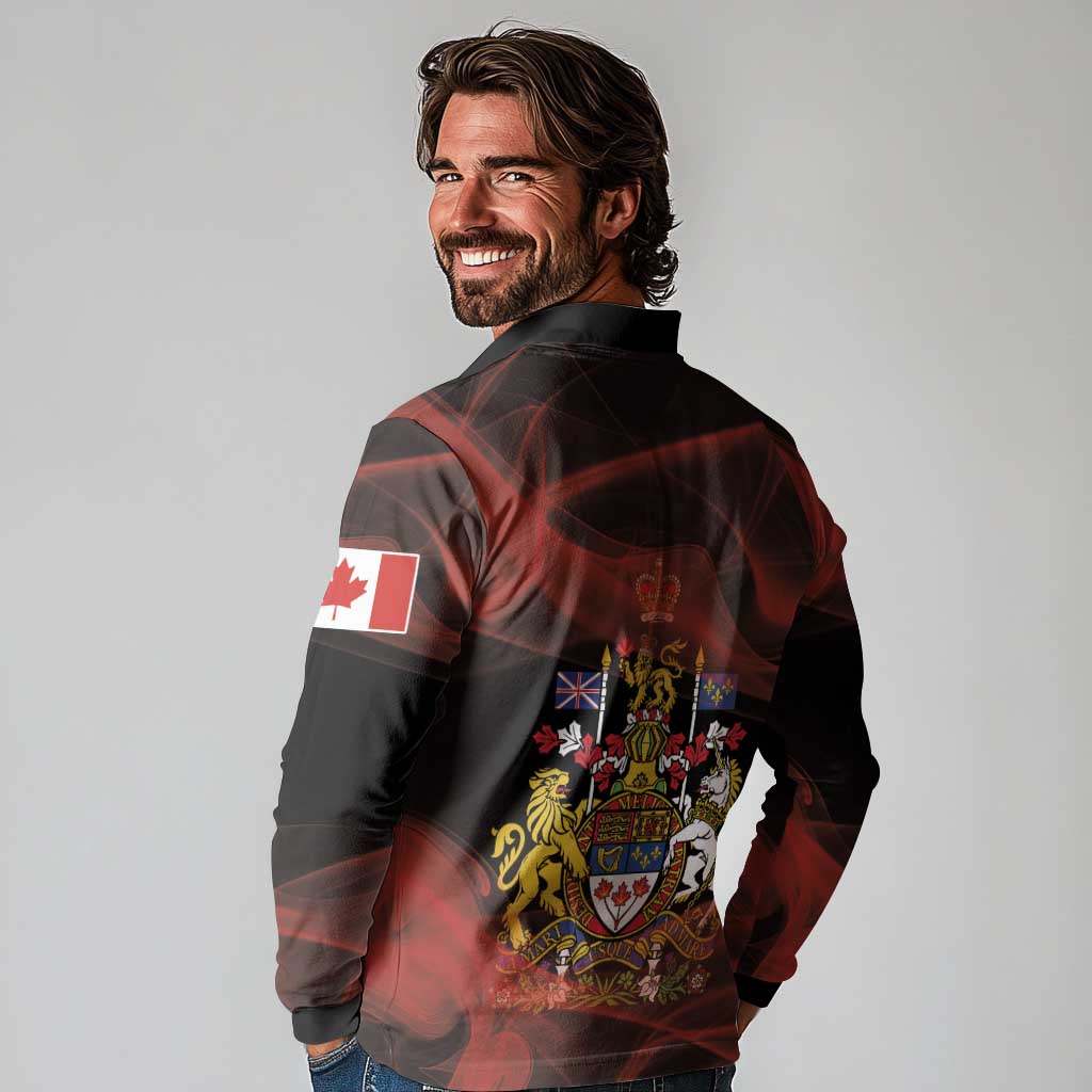 Canada Flag Coat of Arms Long Sleeve Polo Shirt Light Wave Abstract Style