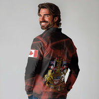 Canada Flag Coat of Arms Long Sleeve Polo Shirt Light Wave Abstract Style