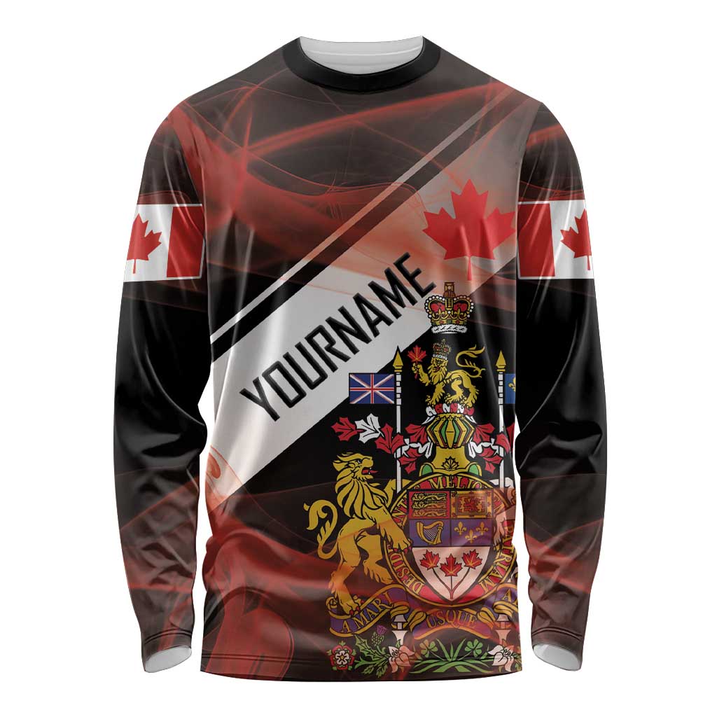 Canada Flag Coat of Arms Long Sleeve Shirt Light Wave Abstract Style