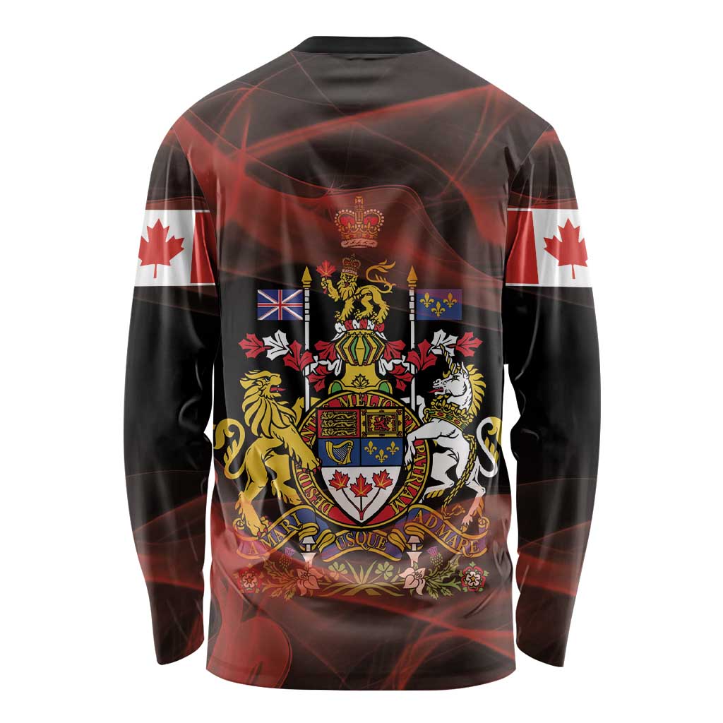 Canada Flag Coat of Arms Long Sleeve Shirt Light Wave Abstract Style