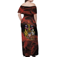 Canada Flag Coat of Arms Off Shoulder Maxi Dress Light Wave Abstract Style