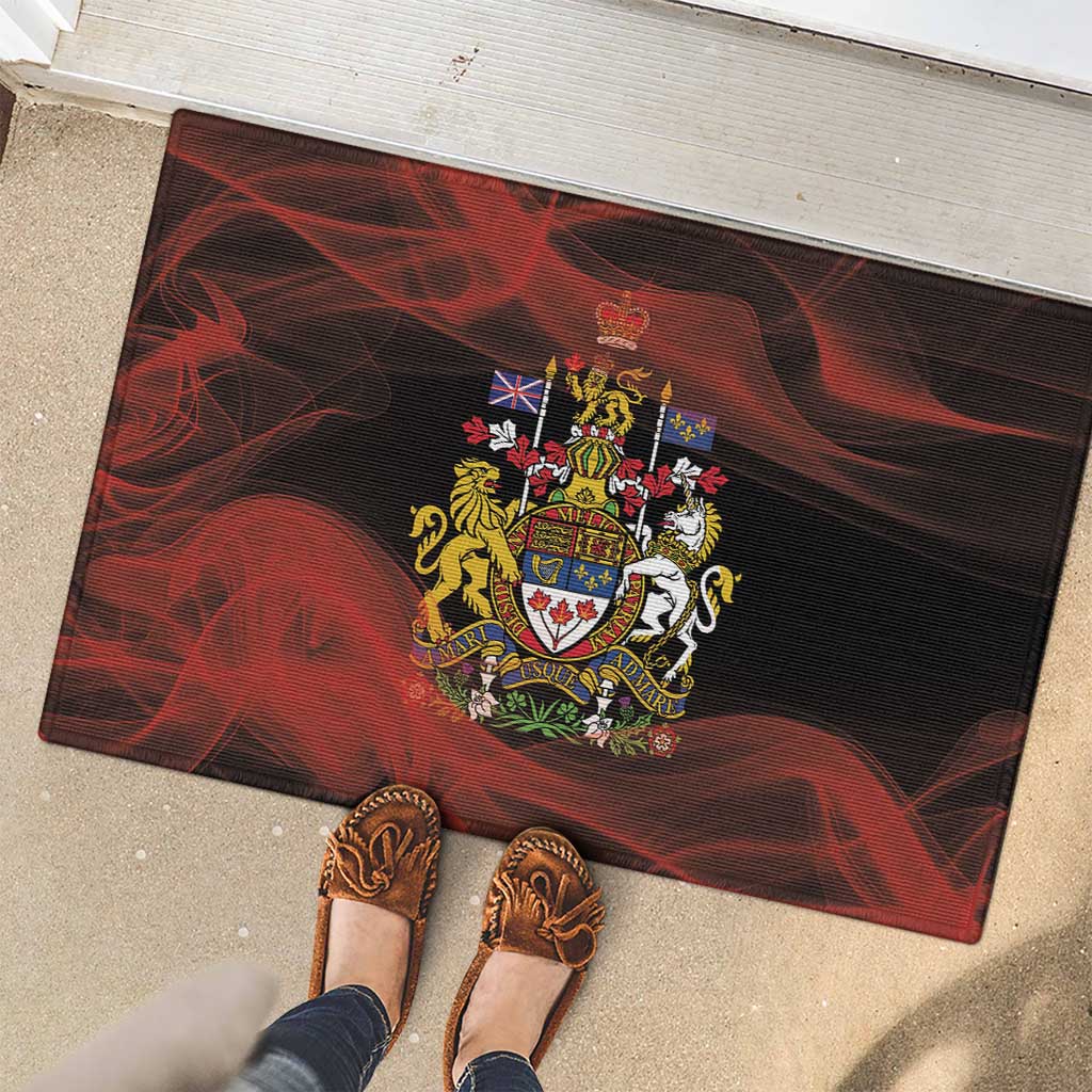 Canada Flag Coat of Arms Rubber Doormat Light Wave Abstract Style