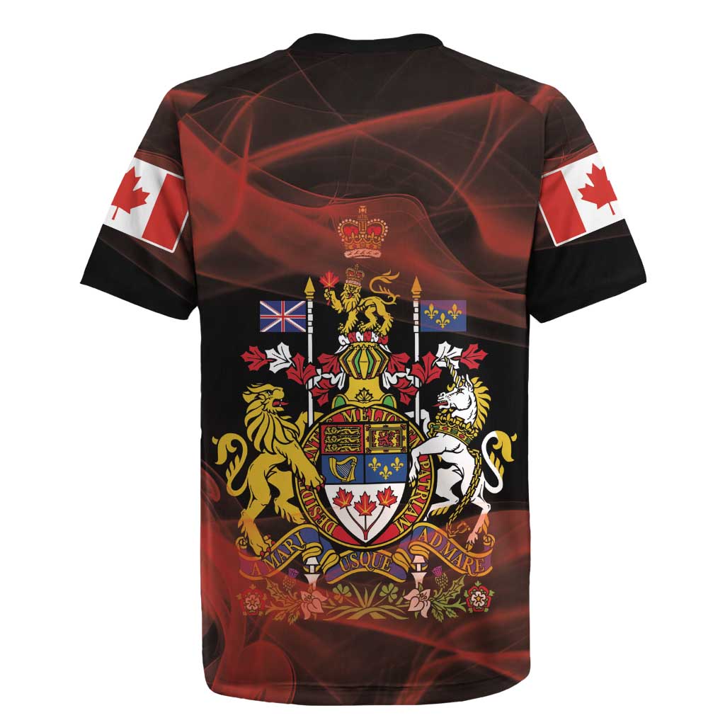 Canada Flag Coat of Arms Rugby Jersey Light Wave Abstract Style