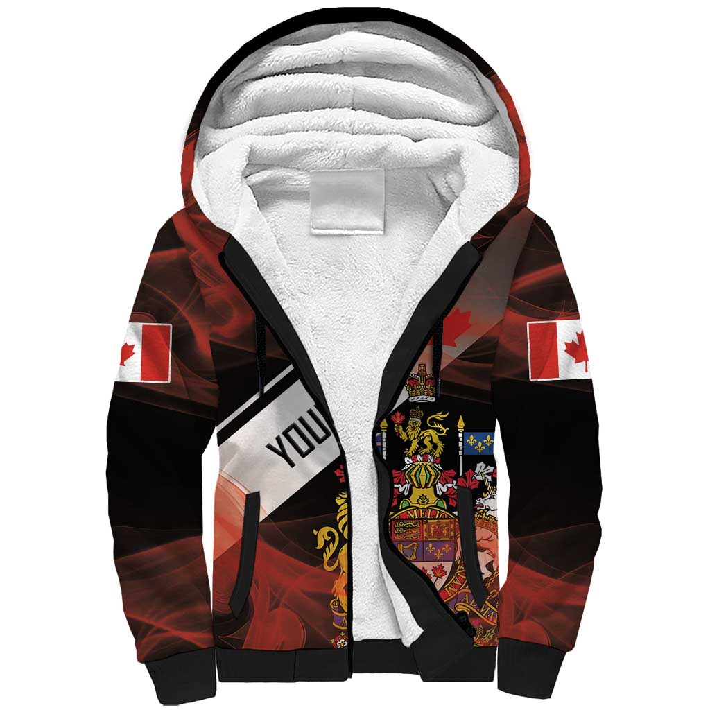 Canada Flag Coat of Arms Sherpa Hoodie Light Wave Abstract Style