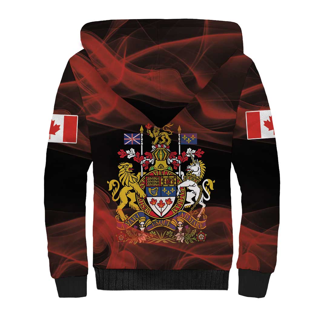 Canada Flag Coat of Arms Sherpa Hoodie Light Wave Abstract Style