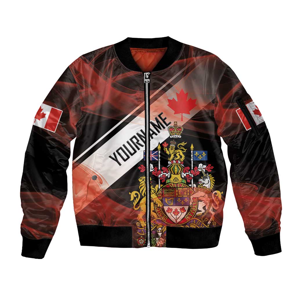 Canada Flag Coat of Arms Sleeve Zip Bomber Jacket Light Wave Abstract Style