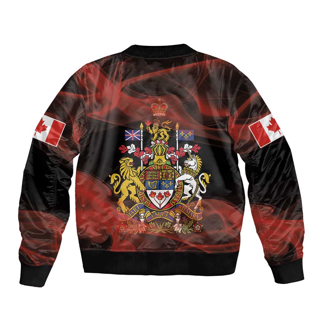 Canada Flag Coat of Arms Sleeve Zip Bomber Jacket Light Wave Abstract Style