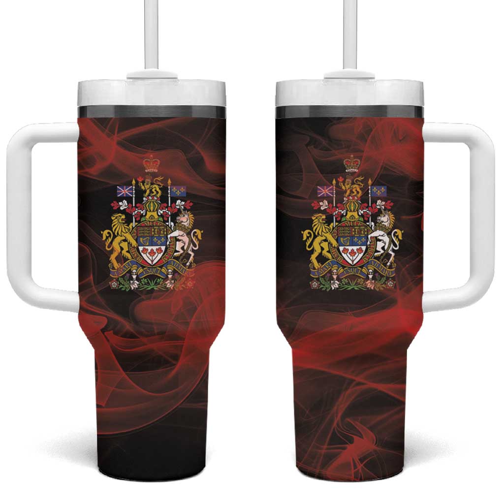 Canada Flag Coat of Arms Tumbler With Handle Light Wave Abstract Style