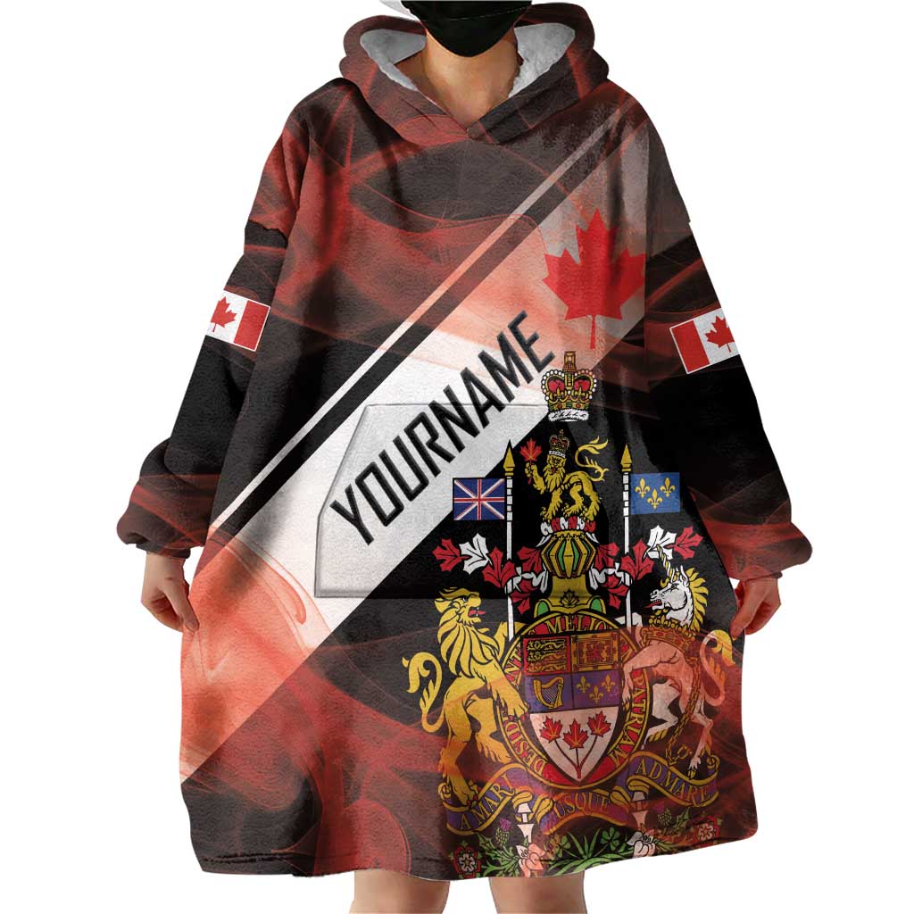 Canada Flag Coat of Arms Wearable Blanket Hoodie Light Wave Abstract Style