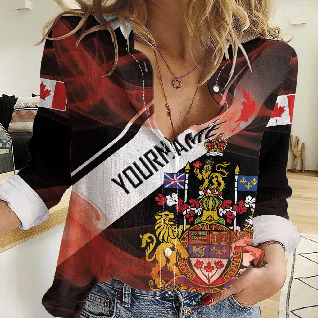 Canada Flag Coat of Arms Women Casual Shirt Light Wave Abstract Style