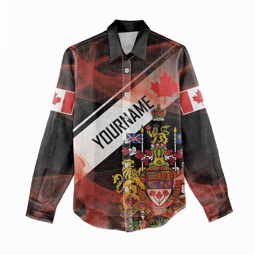 Canada Flag Coat of Arms Women Casual Shirt Light Wave Abstract Style