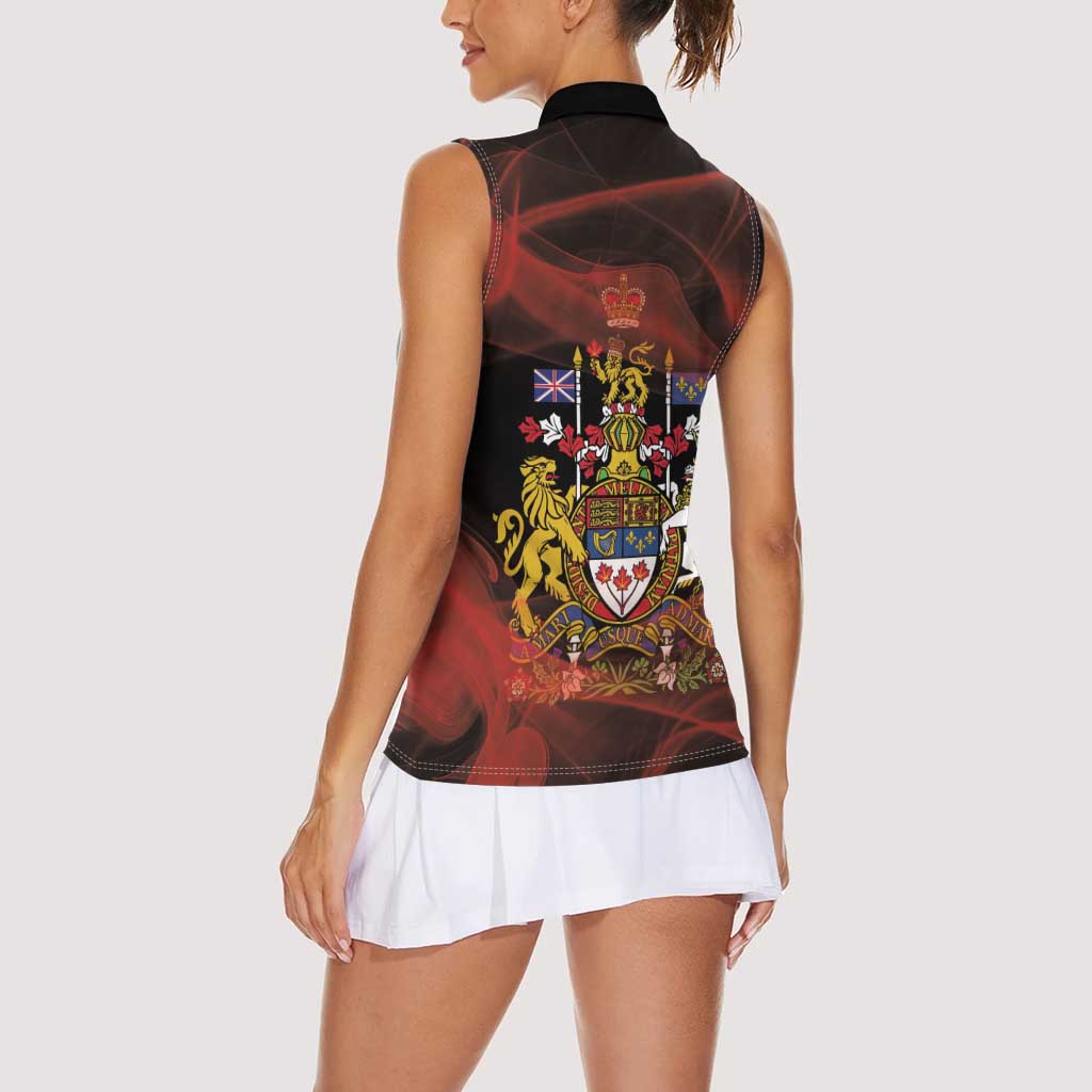 Canada Flag Coat of Arms Women Sleeveless Polo Shirt Light Wave Abstract Style