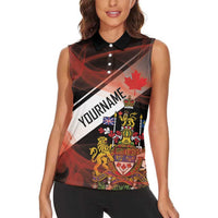 Canada Flag Coat of Arms Women Sleeveless Polo Shirt Light Wave Abstract Style