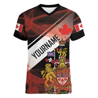 Canada Flag Coat of Arms Women V-Neck T-Shirt Light Wave Abstract Style