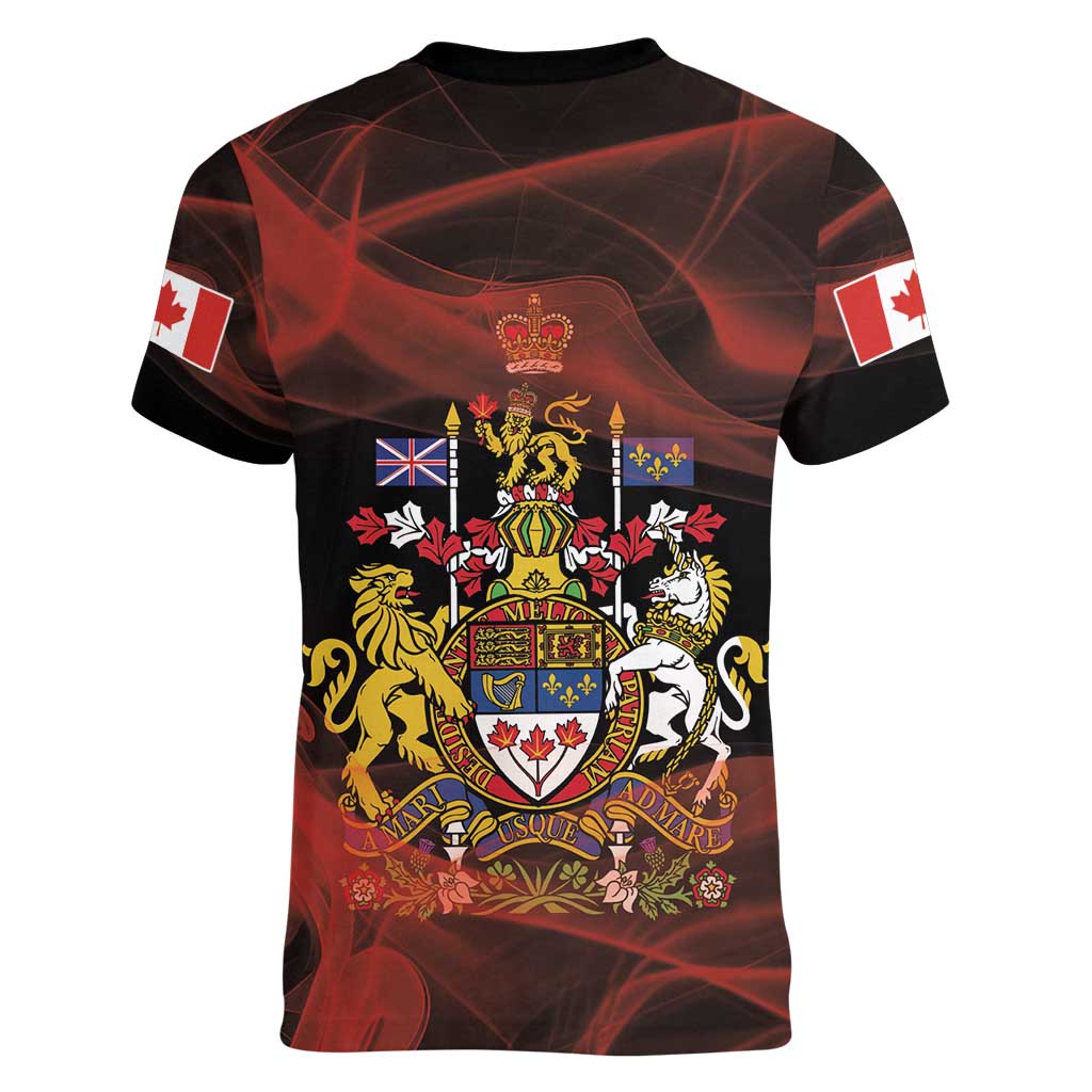 Canada Flag Coat of Arms Women V-Neck T-Shirt Light Wave Abstract Style