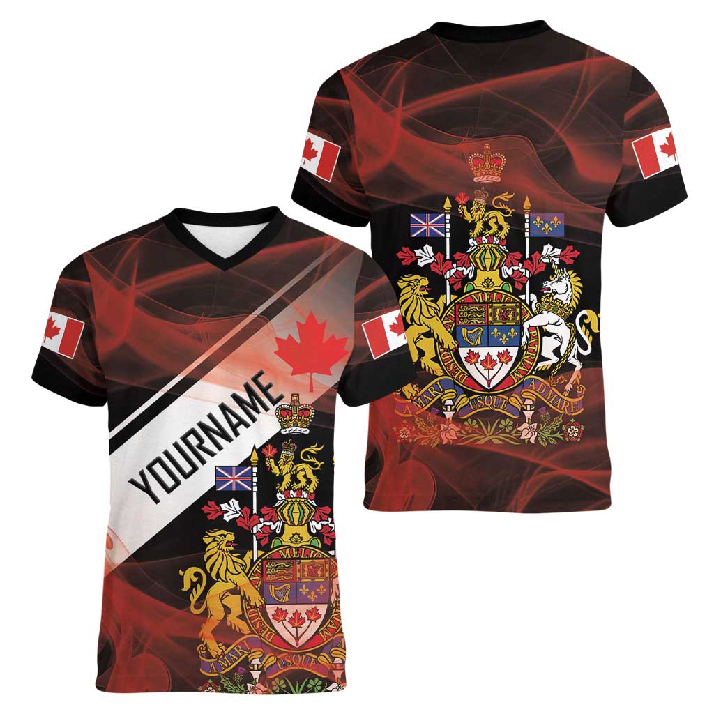 Canada Flag Coat of Arms Women V-Neck T-Shirt Light Wave Abstract Style